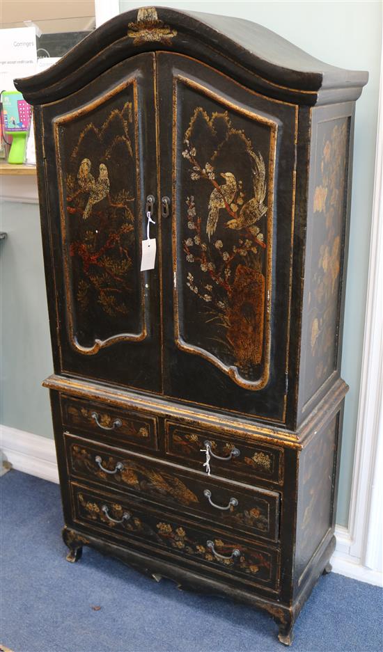 A small Dutch lacquered linen press W.71cm